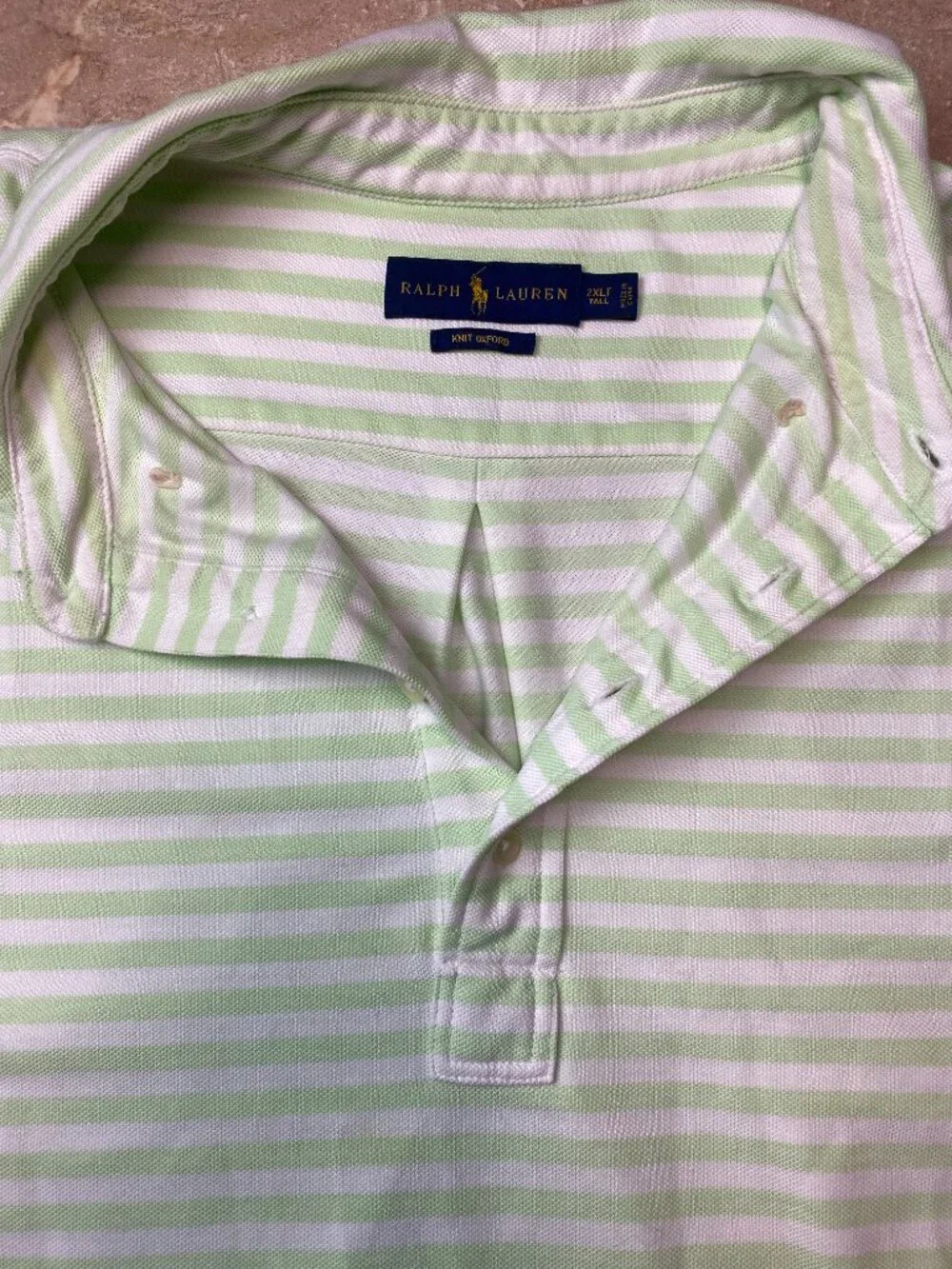 Ralph Lauren Knit Oxford Striped‎ Polo Shirt Mens 2XLT Green White